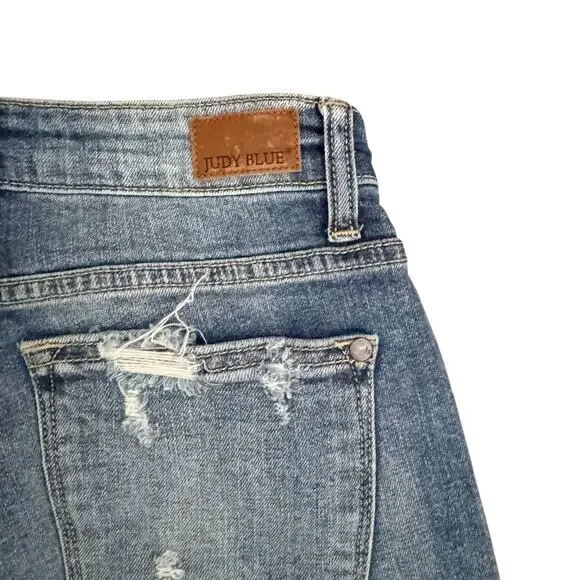 Judy Blue Jeans Womens 3 26 Boyfriend Fit Distressed Ripped Medium Wash Denim - Picture 14 of 16
